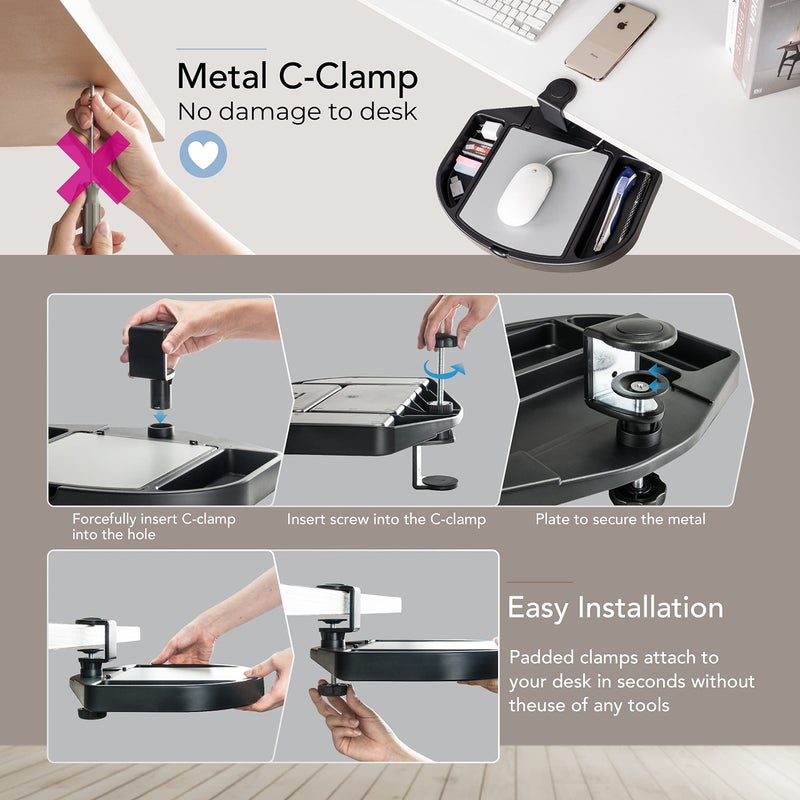 EHO Clamp-On Desk Organizer, Multifunctional with Pencil Drawer, Mouse Pad Storage, Swivel, Spill-Proof, Under Desk Storage, Easy Installation, Reduces Clutter, TAA-Compliant - Image 2